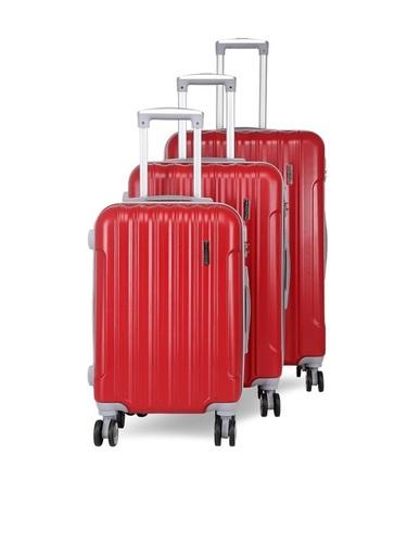 Teakwood Leathers Unisex Set Of 3 Red Textured Hard-Sided Trolley Suitcases