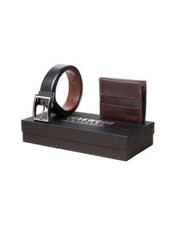 Men Black & Brown Genuine Leather Accessory Gift Set