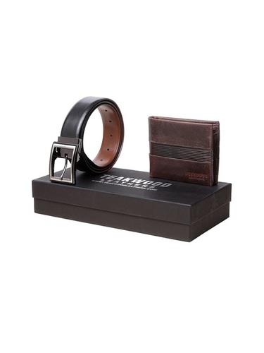 Men Black & Brown Genuine Leather Accessory Gift Set