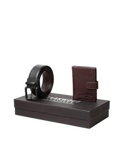 Men Black & Brown Genuine Leather Accessory Gift Set