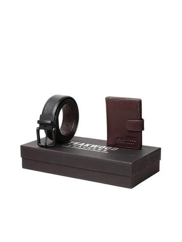 Men Black & Brown Genuine Leather Accessory Gift Set