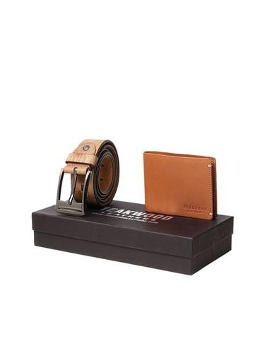 Men Tan Brown Genuine Leather Accessory Gift Set