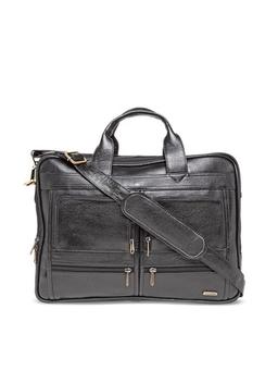 Unisex Black Solid Leather Laptop Bag