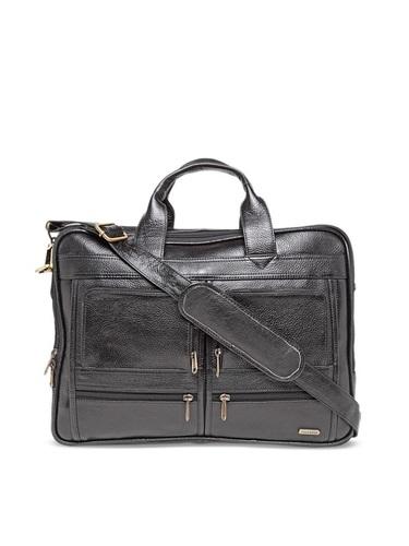 Unisex Black Solid Leather Laptop Bag