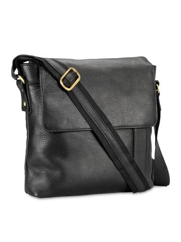 Unisex Black Genuine Leather Messenger Bag