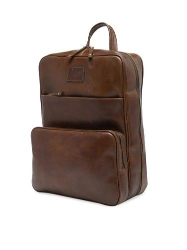 Unisex Tan Brown Solid Medium Leather Backpack