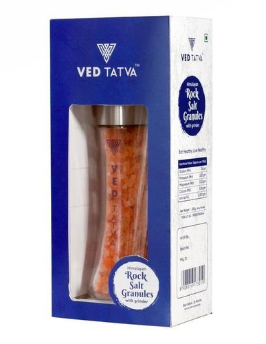 Rock salt granules with grinder bottle