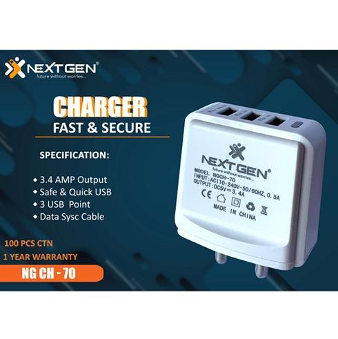 3.4 AMP Triple USB With Cable Charger