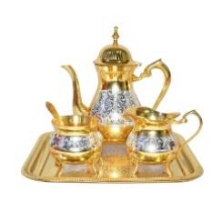 Mughal Style Brass Gold & Silver Tea Coffee Set