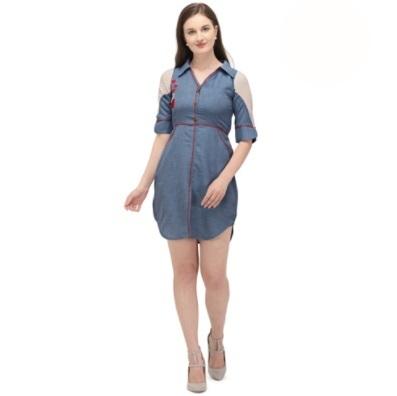 Denim Handloom Cotton Western Dress