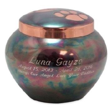 Petite Raku / Copper Odyssey Paw Print Pet Cremation Urn