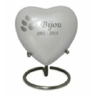 Heart Pearl / Pewter Odyssey Keepsake Paw Print Pet Cremation Urn			