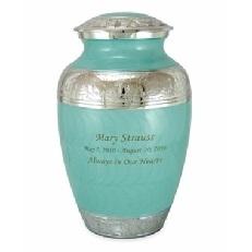 Elegant Baby Blue Fleur-de-Lis Large Brass Cremation Urn		