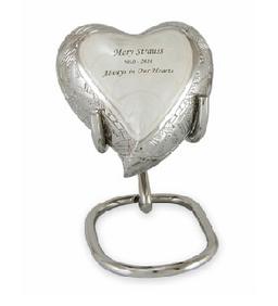 Elegant White Fleur-de-Lis Keepsake Heart Brass Cremation Urn		