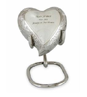 Elegant White Fleur-de-Lis Keepsake Heart Brass Cremation Urn		