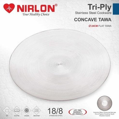 Nirlon Tri Ply Stainless Steel Tawa 26cm Cookware - Induction Friendly