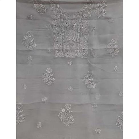 Lucknowi Chikankari Unstiched Orgenza Suit With Dupatta