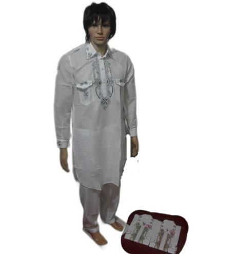 Lucknowi Men white Pathani Salwaar Set