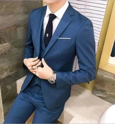 Three Piece Slim Fit Blue Coat Pant