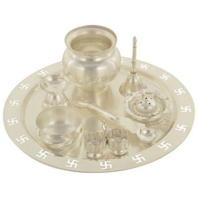 Arya Silver Plated Silver metal Pooja Thali Set 