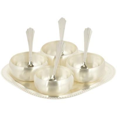 Arya Silver Plated Dessert Bowl with Tray