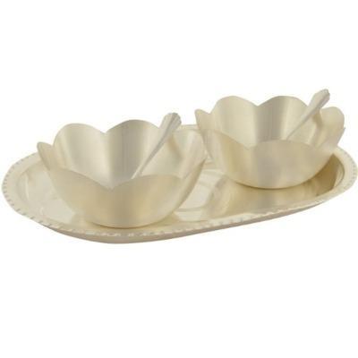 Arya Silver Plated Katori Bowls Spoon with Tray Set with Silver Coating for Dess
