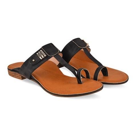 Ladies Kolhapuri Black Slippers DFV-1383 Black