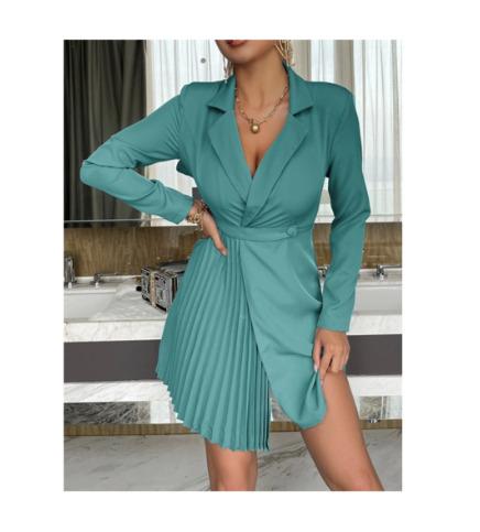 Glamaker Lapel Neck Pleated Hem Blazer Dress