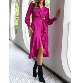 Long Sleeve Frill Wrap Midi Dress
