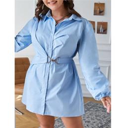 Self Belted Striped Shirt Dress