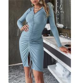 Glamaker Drawstring Ruched Hooded Dress