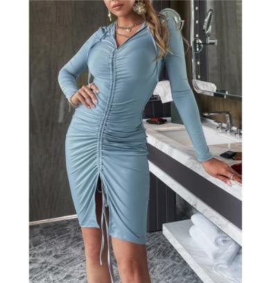 Glamaker Drawstring Ruched Hooded Dress