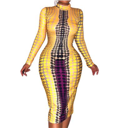 Long Polka Dot Dress With High Neckline