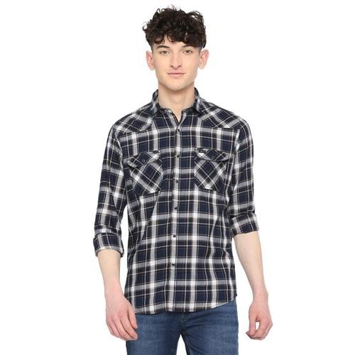 Integriti Mustered Indigo Checks Slim Fit Shirts For Men's