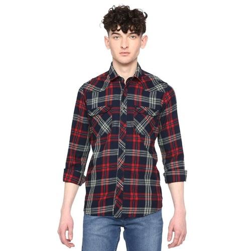 Integriti Indigo Red Checks Slim Fit Shirts For Men's