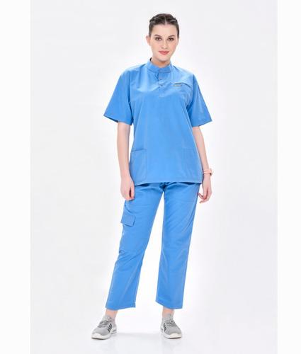 Chinese Collar Sky Blue Female Mock Wrap