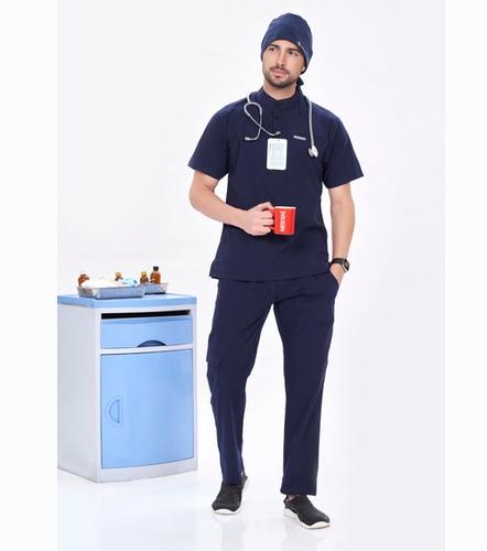 Chinese Collar Navy Blue Male Mock Wrap