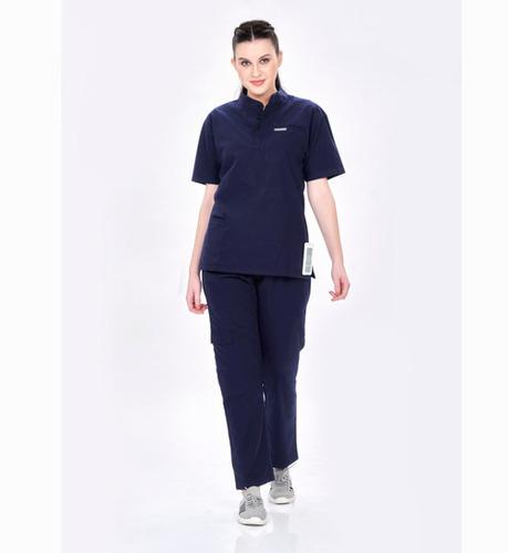 Chinese Collar Navy Blue Female Mock Wrap
