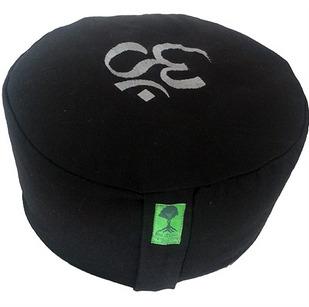 Zafu Cushion Round Aum Embroidered With Buckwheat Filling Black Side