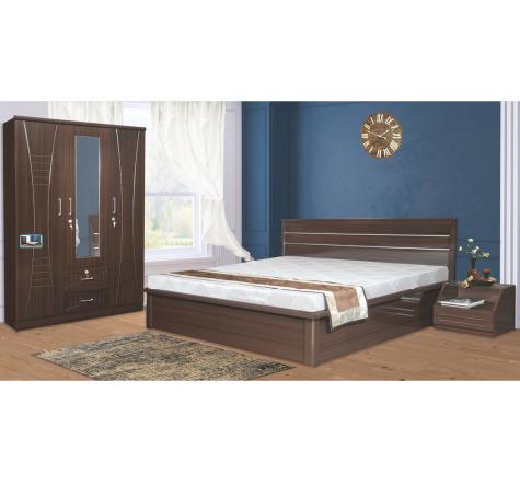 Nano Bedroom Set - Nano Full Hydraulic Bed with 3 Door Glass Wardrobe and Dresser