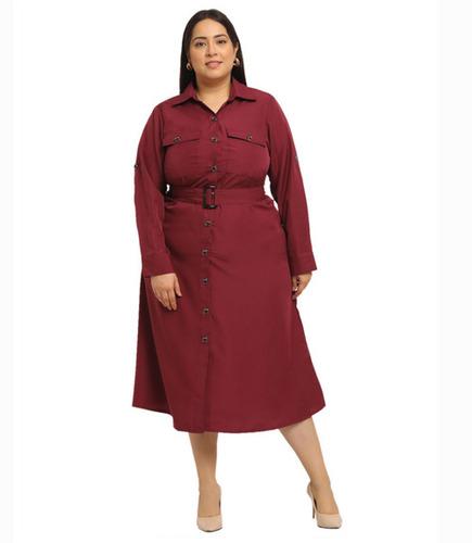 Maroon Color Fabric Solid Print Full Length Maxi Dress for Women 