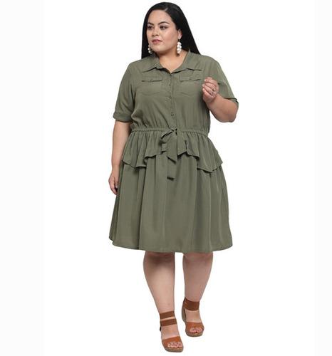 Women's Solid Collared Fit and Flared Dress