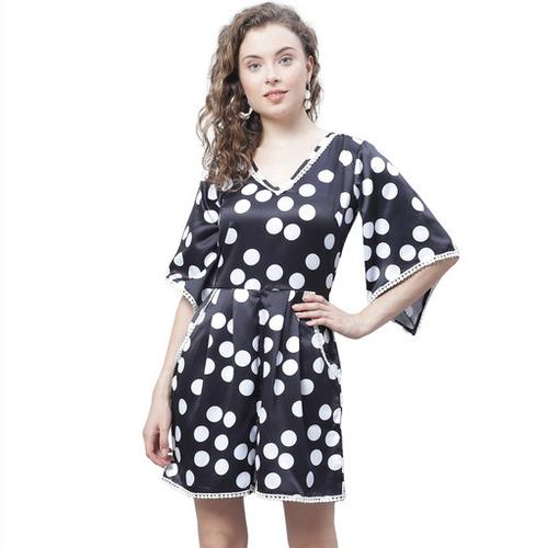 Satin V-Neck Multicolor Printed Playsuit for Women