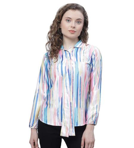 Satin Collar Neck Multicolor Printed Top for Women