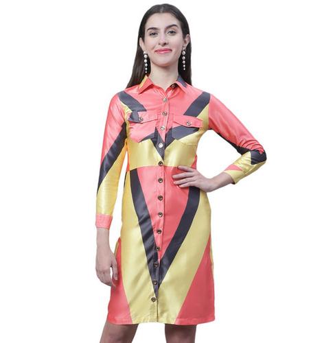 Satin Women's Printed Knee Length Dress