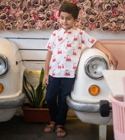 Red Engine print short kurta