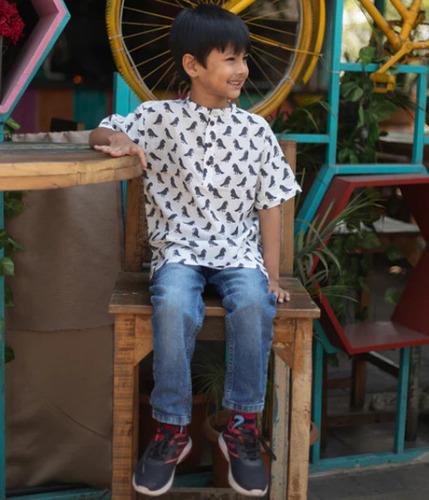 Handblock printed Grey bird print short kurta