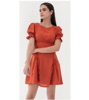 TANGERINE PUFFED & FLARED DRESS