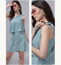 Aqua Tie-Up Asymmetric Dress