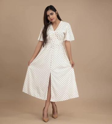 CHIC POLKA DOT BOTTON A LINE DRESS